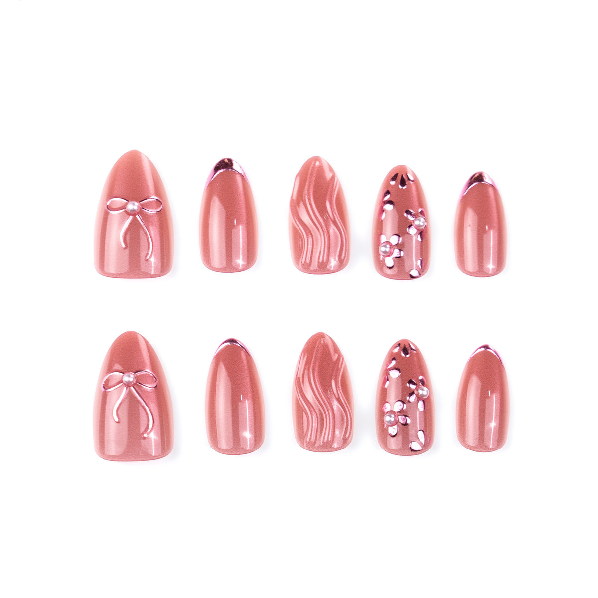 Nail art set with elegant bows and pearl accents Acalora