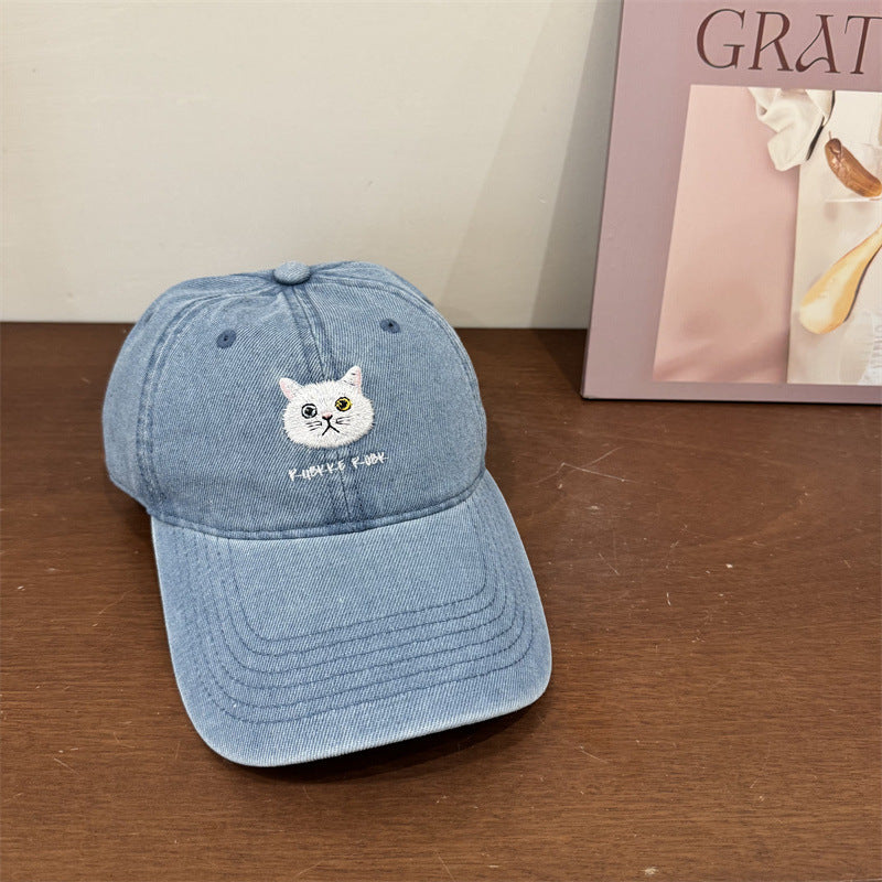 Women's Casual Cotton Baseball Cap with Cat Embroidery Kalsten