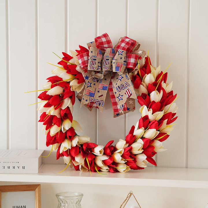 Unisex nan festive door and wall wreath made of foam roses and wrapped textile ribbon Kalsten
