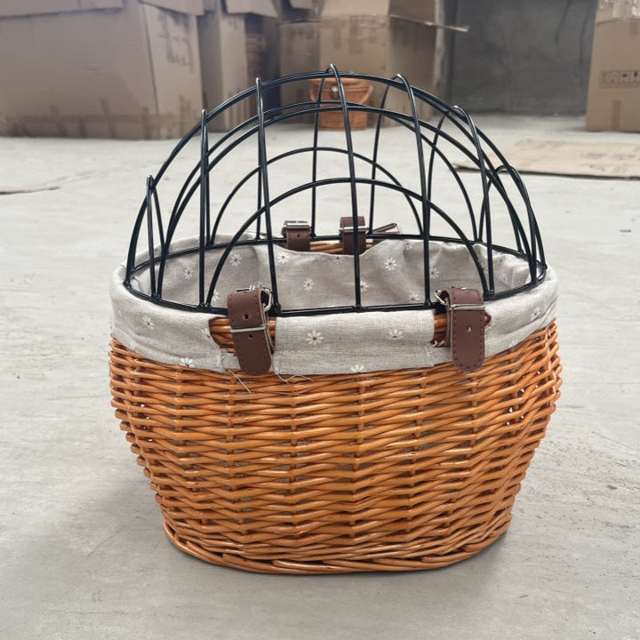 wicker bicycle pet carrier with removable washable liner and reinforced lockable metal dome Kalsten
