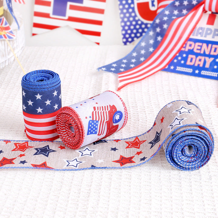 Unisex nan decorative wired Americana craft ribbon set with stars stripes truck and flag print Kalsten