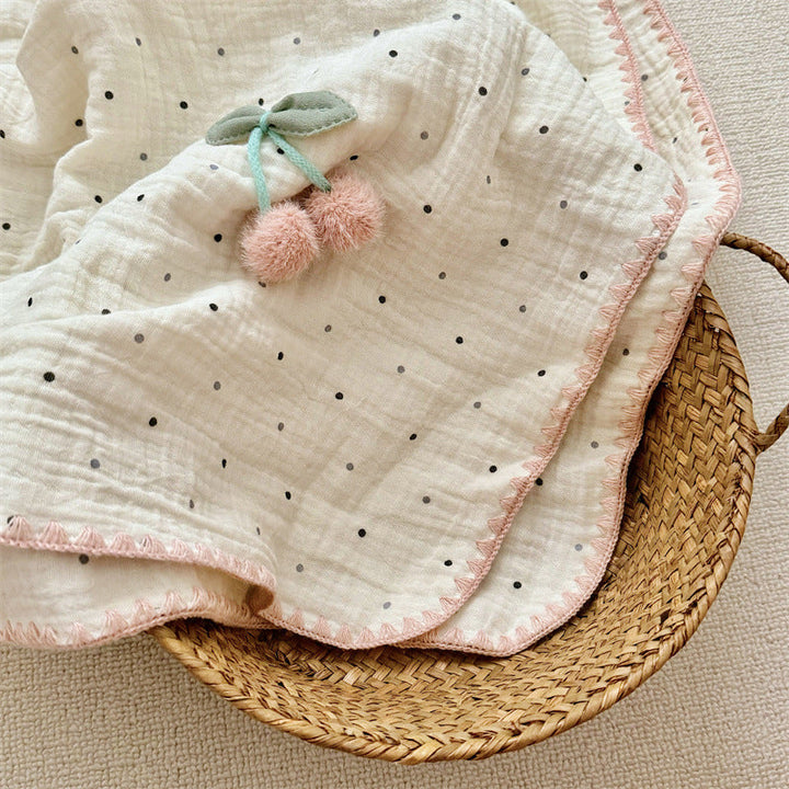 Unisex Cozy Muslin Blanket with Playful Pom-Pom Design Kalsten