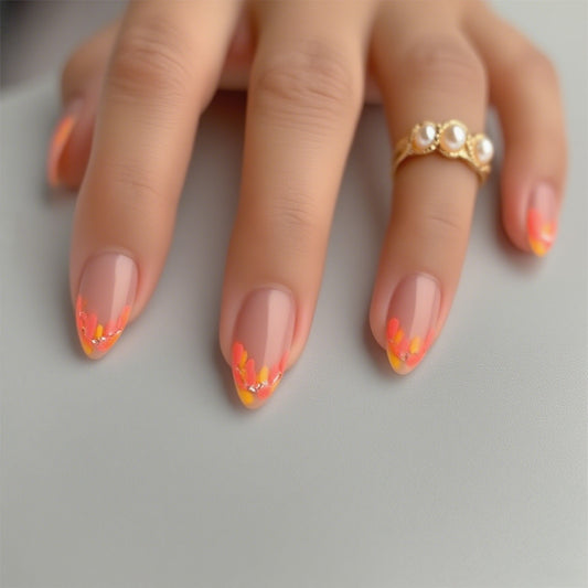Floral Press-On Nail Set with Elegant Design Elements Acalora