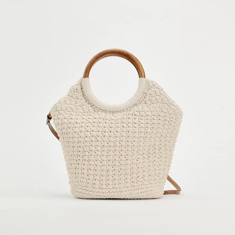 Handcrafted tote bag with round wooden handle Kalsten