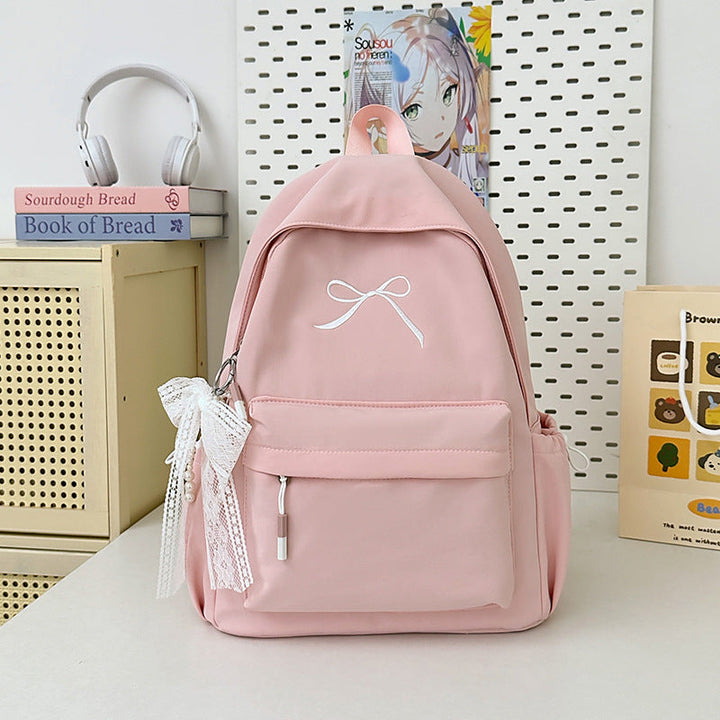 Minimalist Bow-Embellished School Backpack