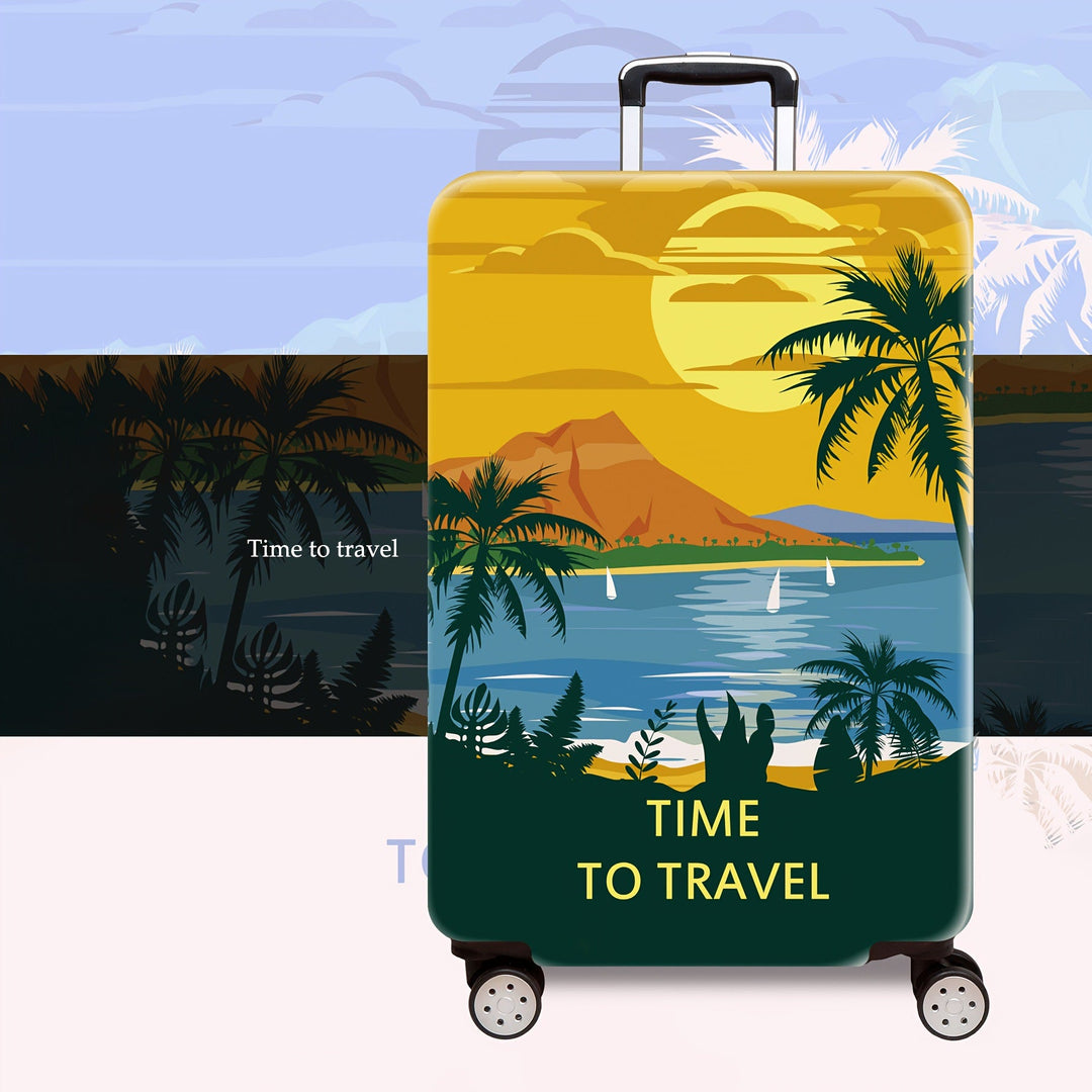 Unisex hard shell trolley printed with tropical sunset design, four wheels, expandable and lightweight, integrated combination lock Kalsten