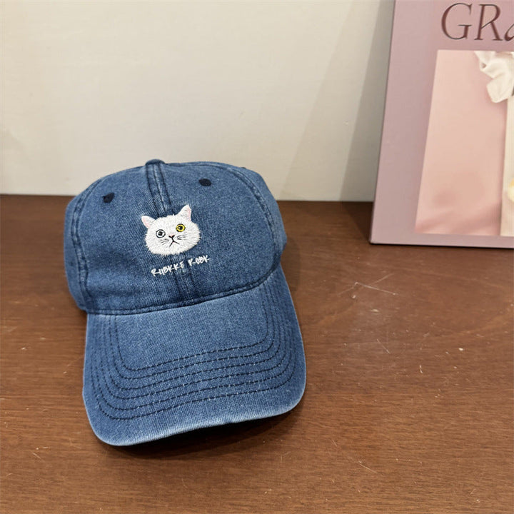 Women's Casual Cotton Baseball Cap with Cat Embroidery Kalsten