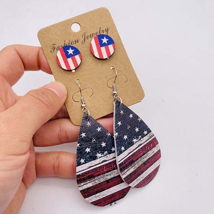 Women's nan lightweight drop earrings made of faux leather with star pattern and matching round ear studs Kalsten