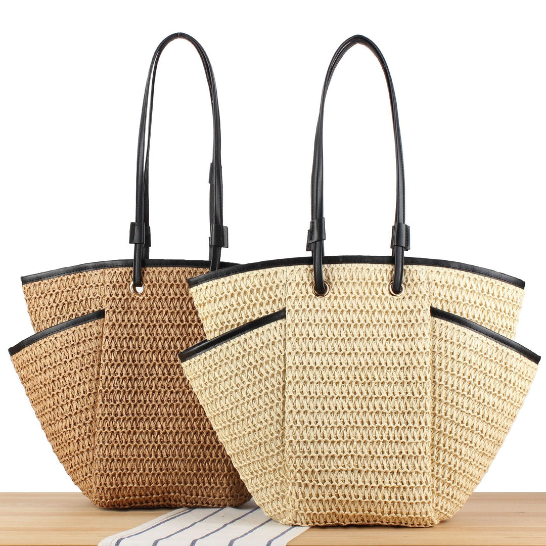 Braided Beach Bag with Elegant Leather Accent Kalsten