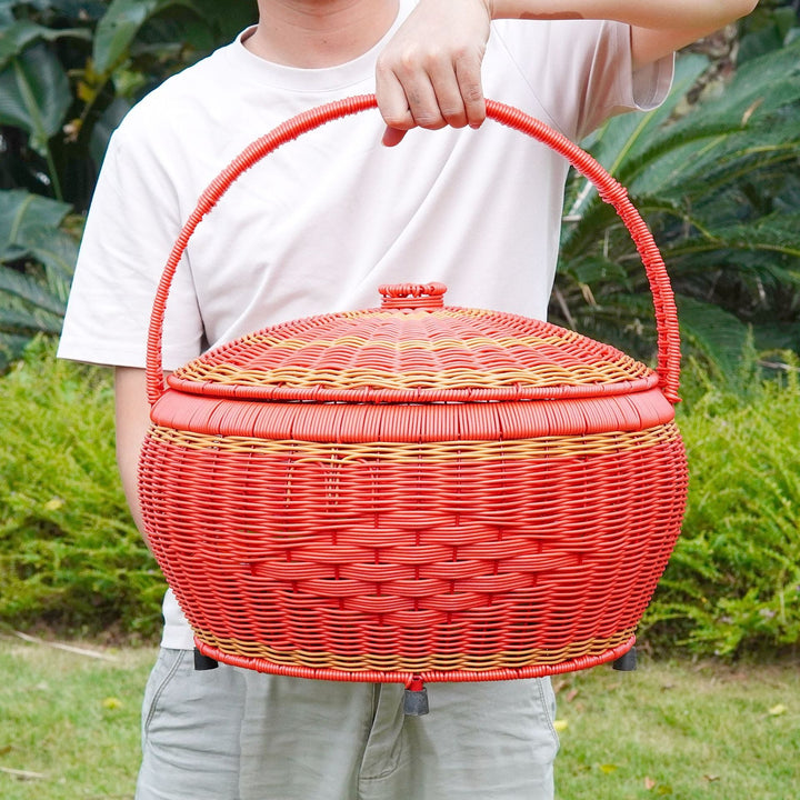Women Rattan Storage Basket with Lid Kalsten