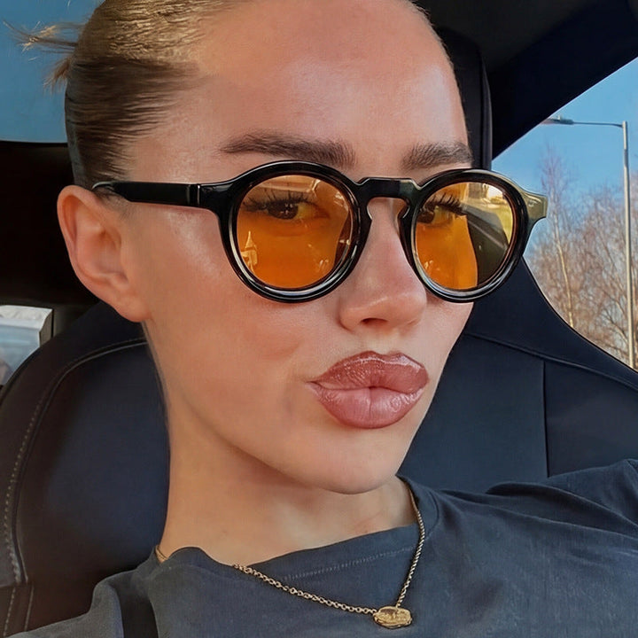 Women's fashionable round sunglasses with transparent frame and UV protection Kalsten