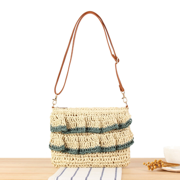 Handbag with Ruffle Design Made of Braided Straw Kalsten