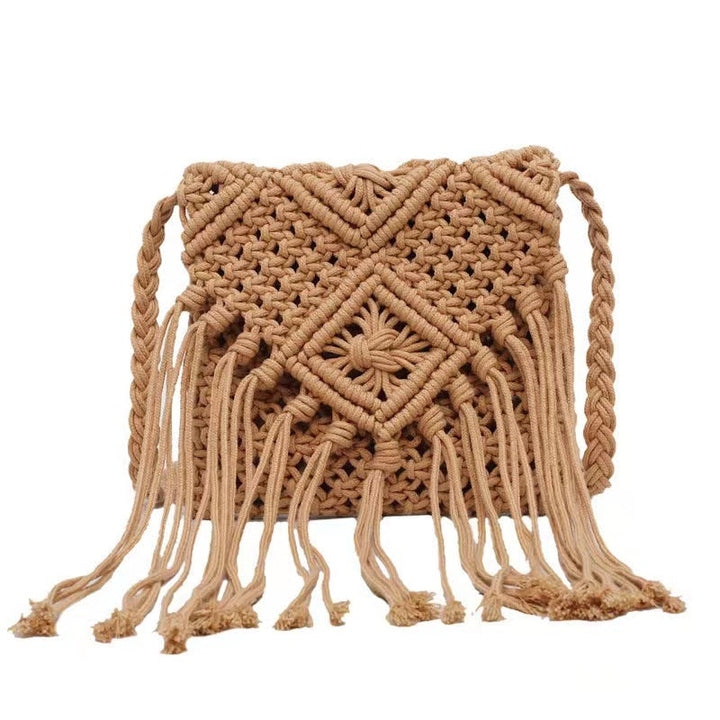 Hand-knotted macrame shoulder bag with fringes Kalsten