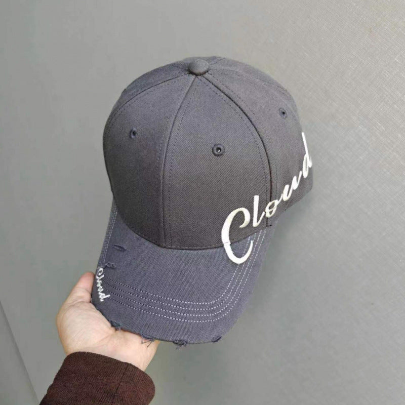 Women's Distressed Cotton Baseball Cap with Scripted Design Kalsten