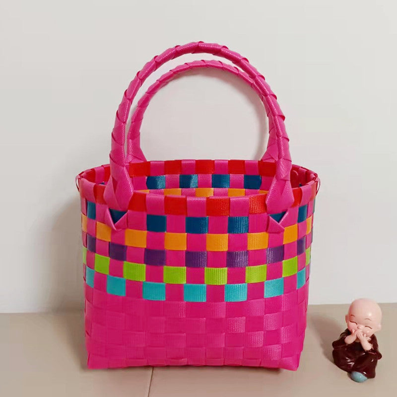Handmade Basket Bag In Checked Design Kalsten