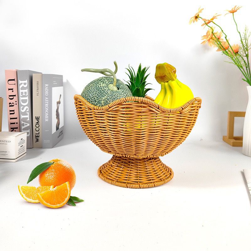 Unisex Rattan Fruit Bowl with Elegant Wave Lines Kalsten