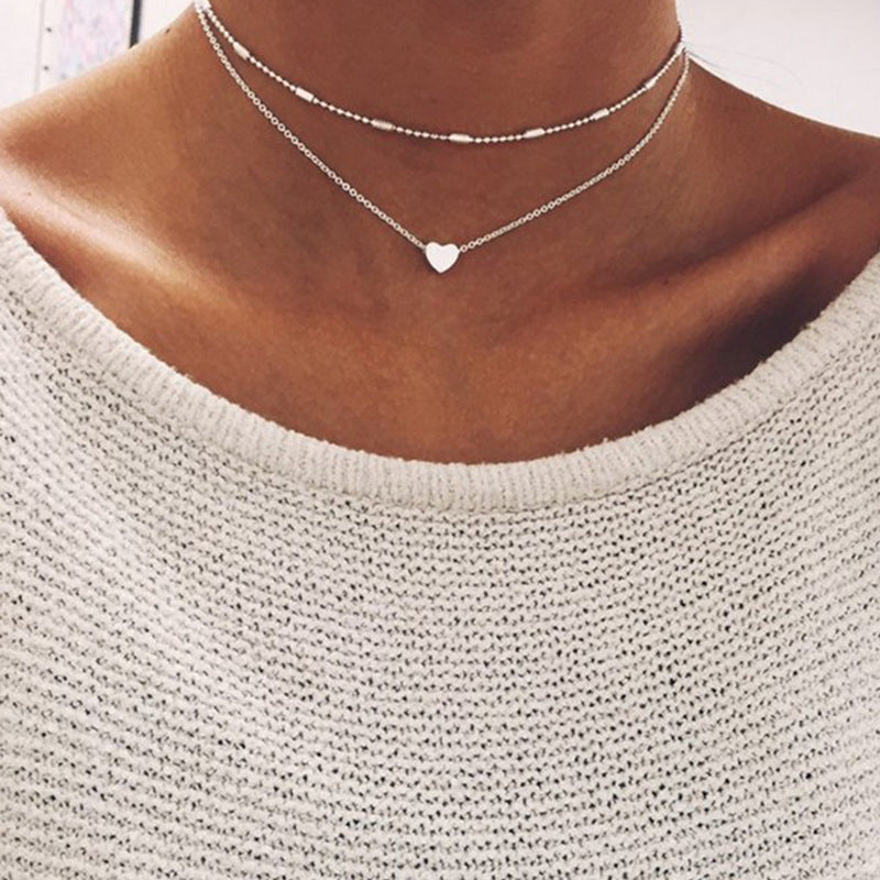 Heart-Shaped Charm Layered Necklace Kalsten