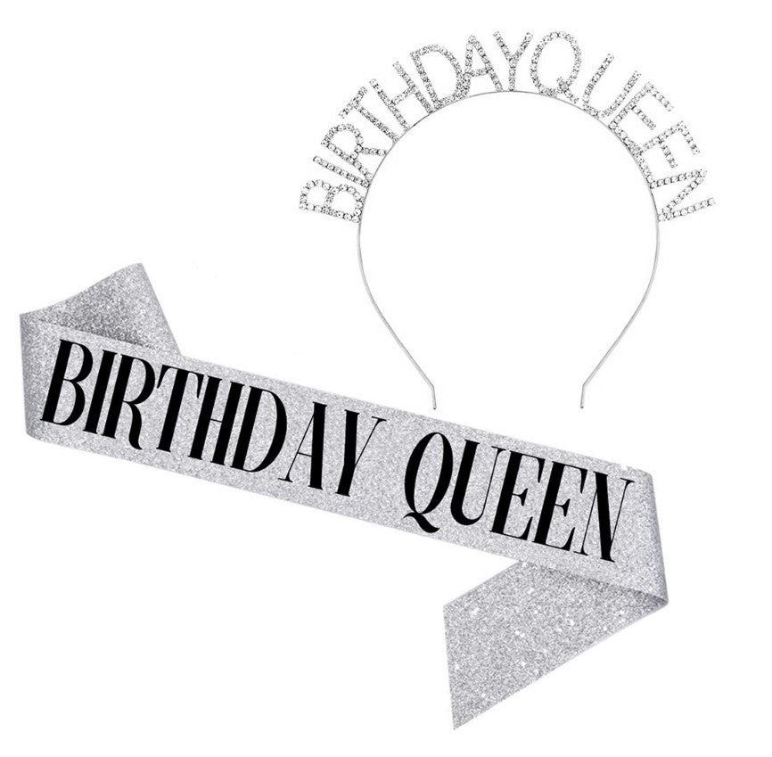 Ladies Glittering Birthday Crown with Festive Sash Kalsten