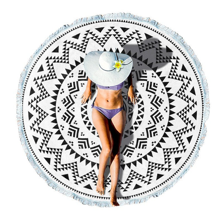 Round beach towel with colorful tropical motif Kalsten
