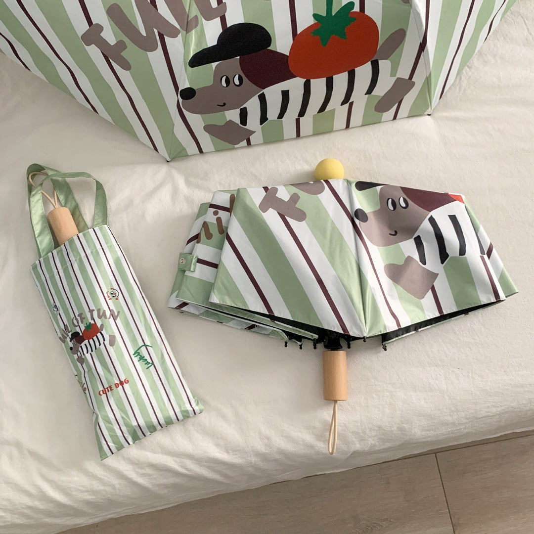 Ladies innovative folding umbrella with gentle leaf design and practical carrying pouch Kalsten