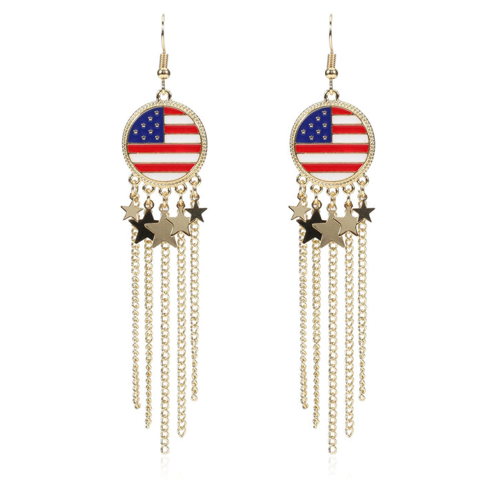 Women's nan long beaded fringe dangle earrings with enamel flag medallion and crystal drops Kalsten