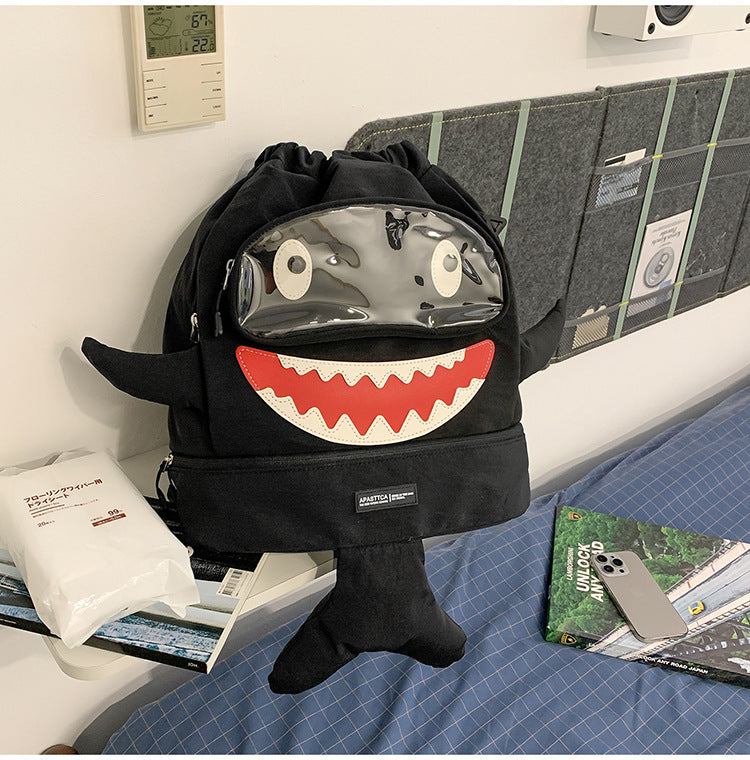 Cute Shark-Inspired Drawstring School Backpack