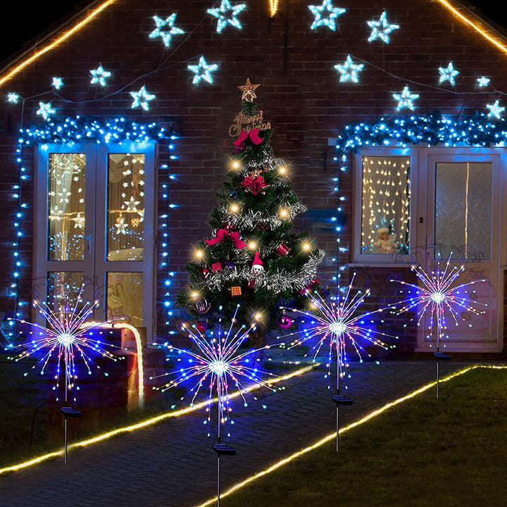 Solar-Powered LED Firework Garden Stake Lights With Sparkle Burst Design Kalsten