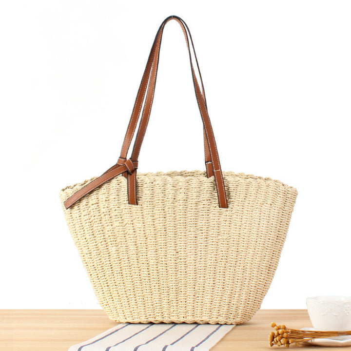 Natural raffia tote bag with elegant leather detail Kalsten