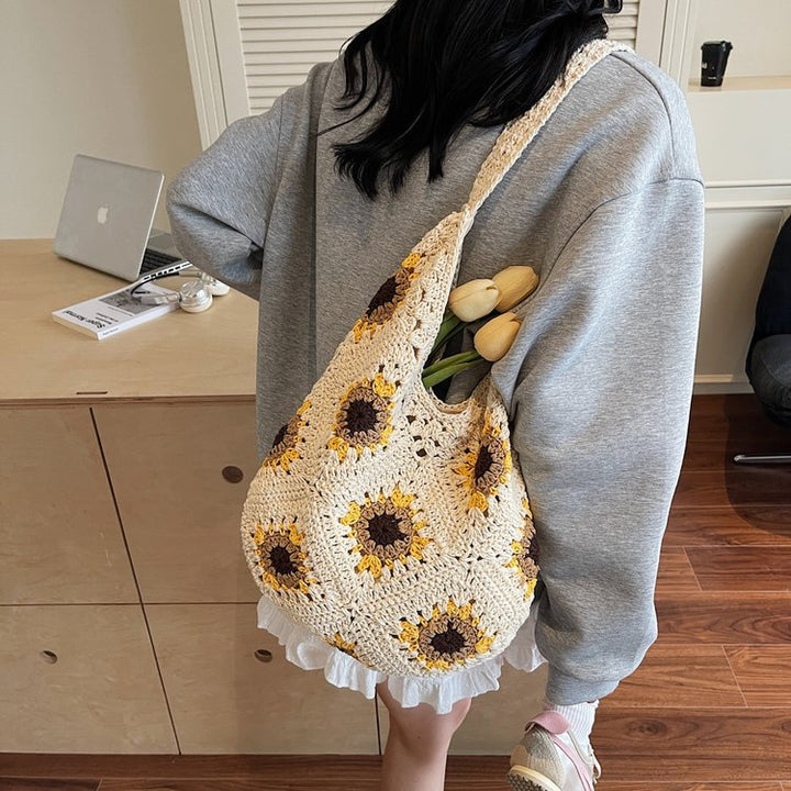 Macrame Shopper with Colorful Flower Pattern Kalsten