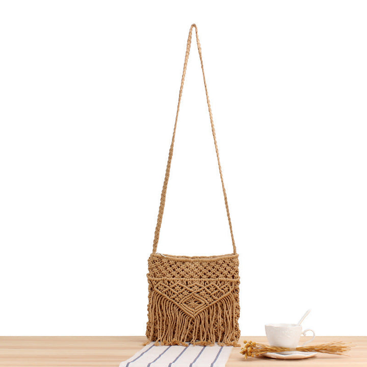 Handcrafted macrame shoulder bag with fringes Kalsten