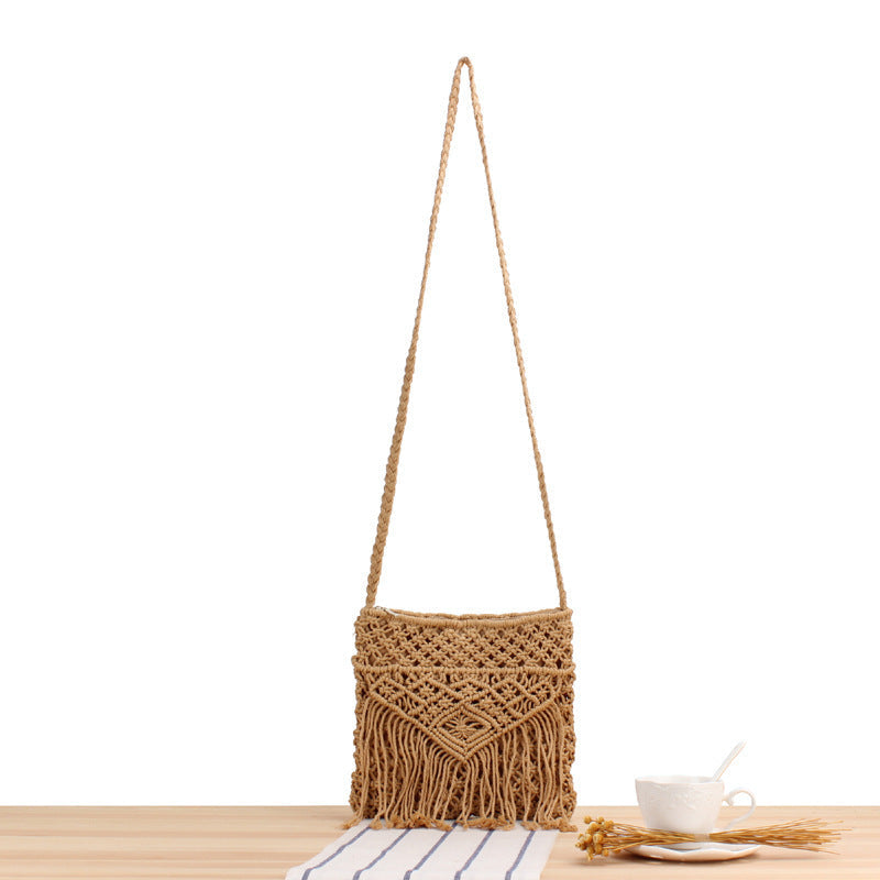 Macramé shoulder bag with fringed decoration Kalsten