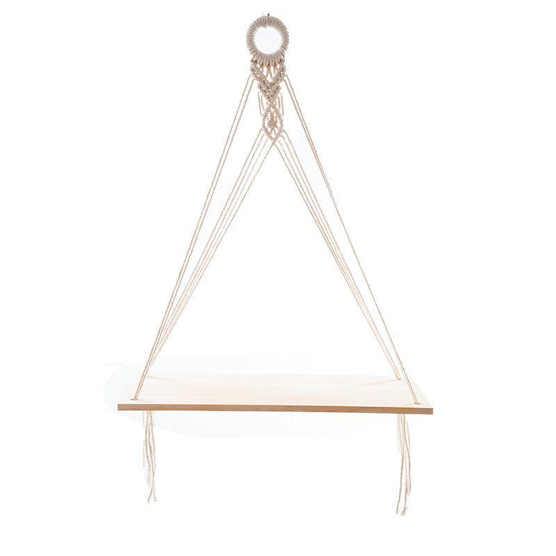 Macramé Floating Shelf with Natural Wooden Accents Acalora
