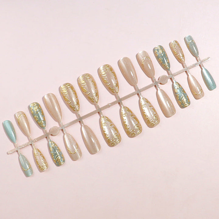Artistic Stiletto Press-On Nail Set with Elegant Gold Accents Kalsten