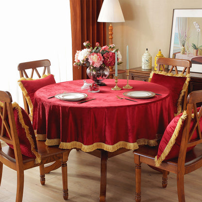 Velvet Tablecloth with Elegant Fringe