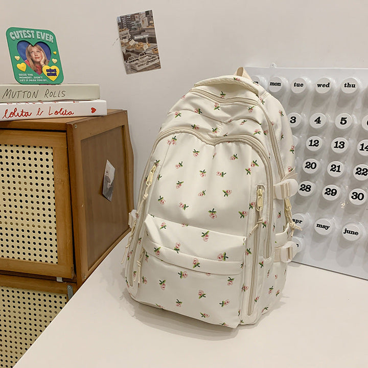 Floral Embellished Multi-Pocket School Backpack