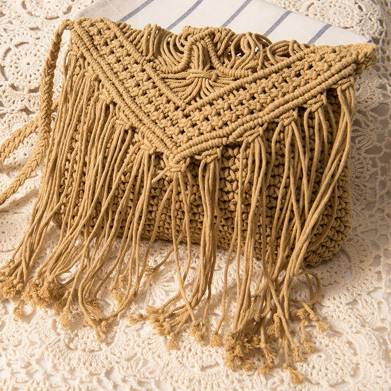Macrame Handbag with Fringes and Adjustable Shoulder Strap Kalsten