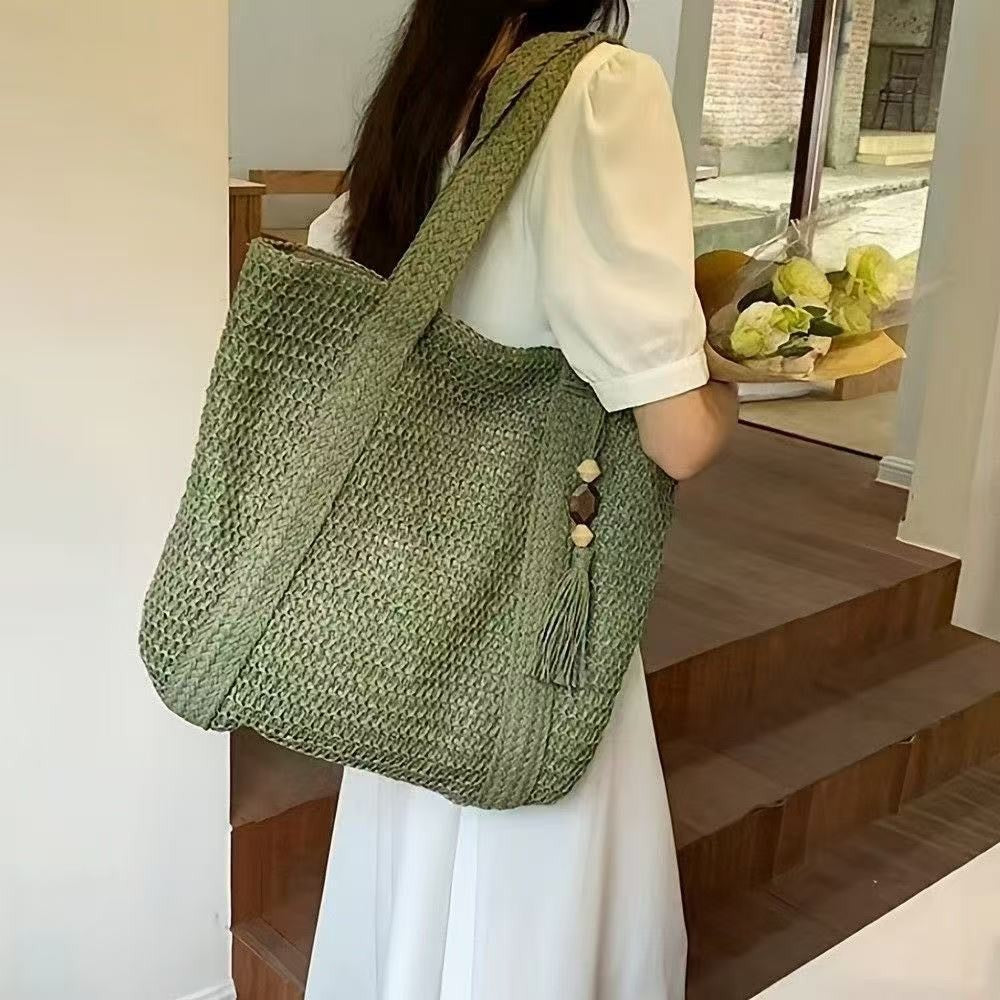 Braided beach bag with fringe detail Kalsten