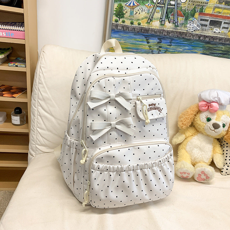 Charming Polka Dot Bow-Embellished School Backpack