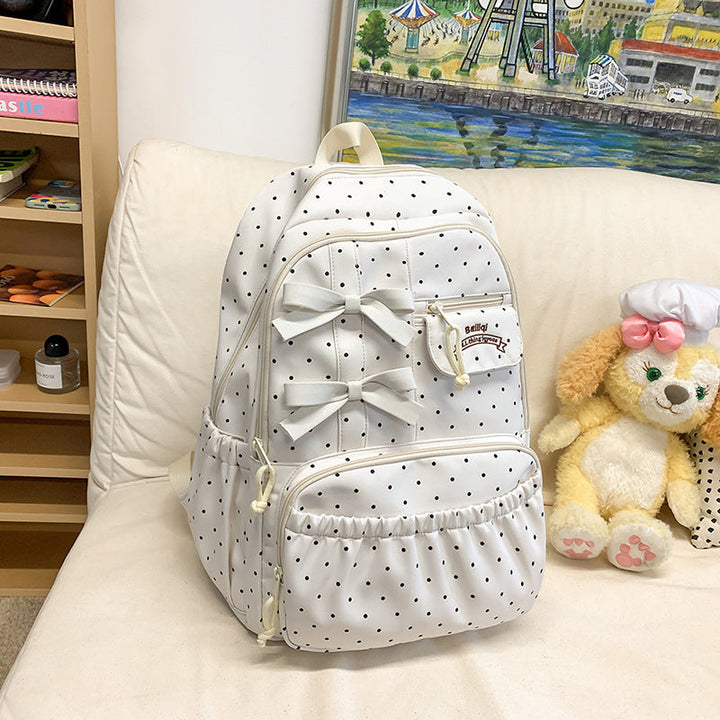 Charming Polka Dot Bow-Embellished School Backpack