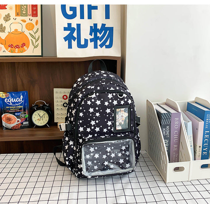 Star-Patterned College School Backpack