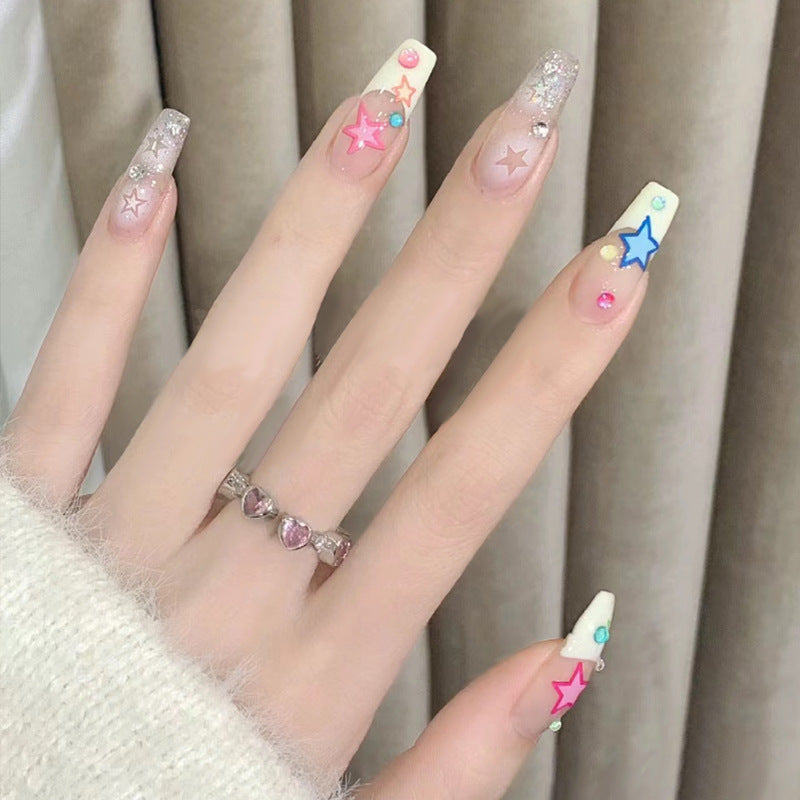 Artificial nails with heart accent and glamorous decorations Kalsten