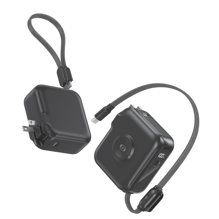 Compact charger with integrated USB-C cable and digital display Kalsten