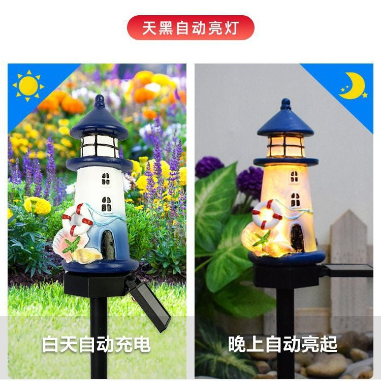 Solar-Powered Coastal Lighthouse Garden Stake Light With Warm LED Resin Lantern And Dusk-To-Dawn Sensor Kalsten