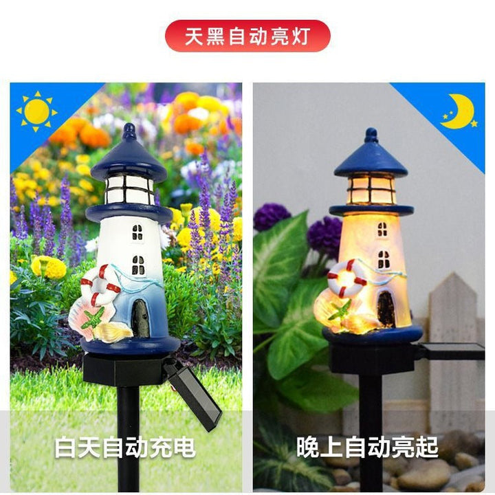Solar-Powered Coastal Lighthouse Garden Stake Light With Warm LED Resin Lantern And Dusk-To-Dawn Sensor Kalsten