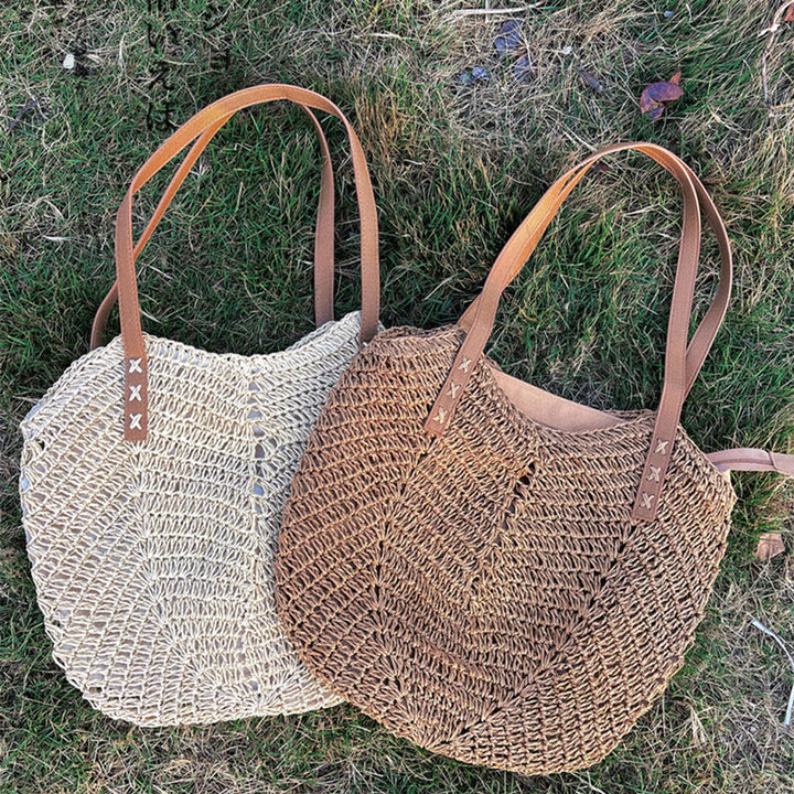 Casual bag made of handwoven straw with wide leather handles Kalsten