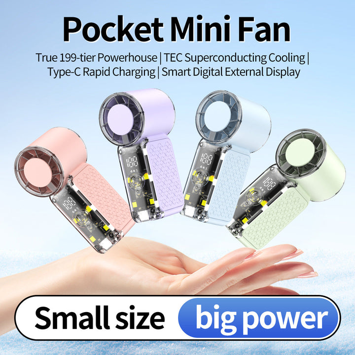 Unisex nan portable handheld transparent cooling fan with smart LED display and adjustable high-speed airflow Kalsten