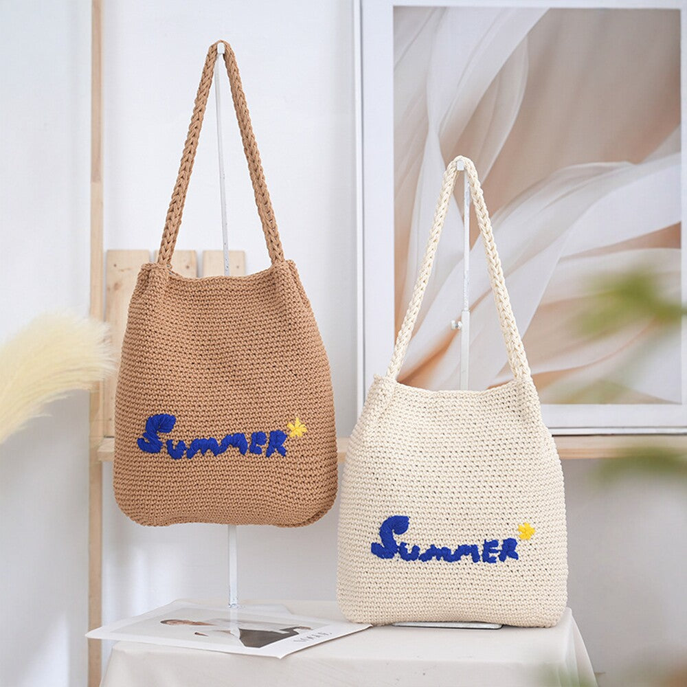 Handcrafted straw bag with summer motif Kalsten