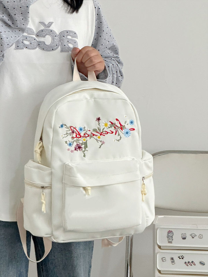 Floral Embroidered School Backpack