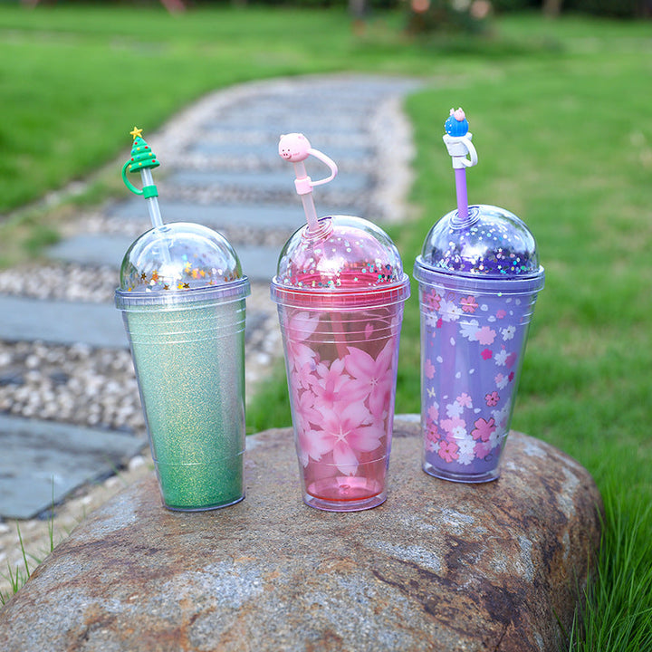 Women's creative drinking cup with decorative lid and integrated straw Kalsten