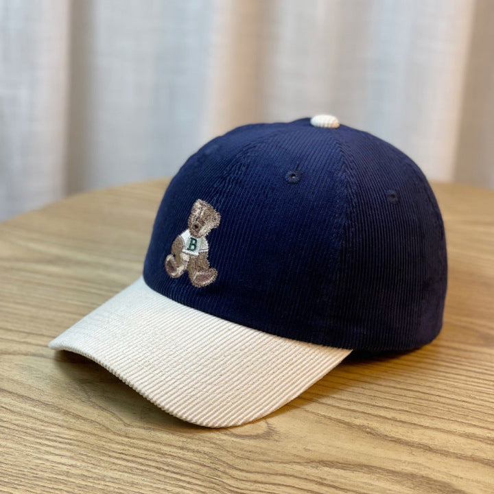 Women's Corduroy Baseball Cap with Teddy Bear Embroidery Kalsten